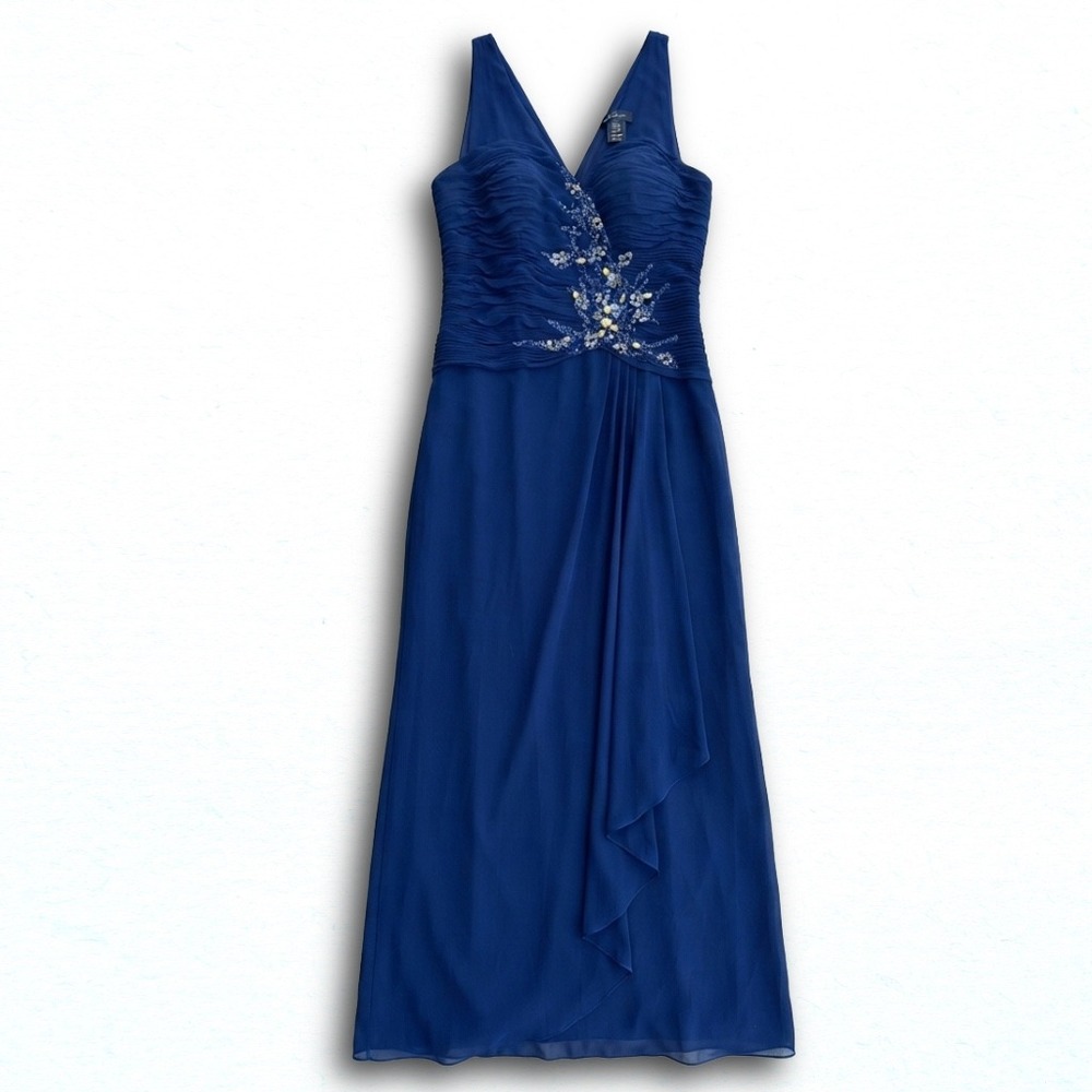 May Queen Couture Royal Blue Ruched Beaded Chiffon Evening Gown Dress 12